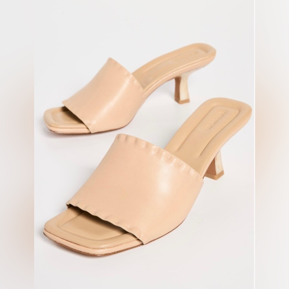 Vince Ceil Mafalda Square Toe Mid Heel Leather Slide Sandals - NWT
